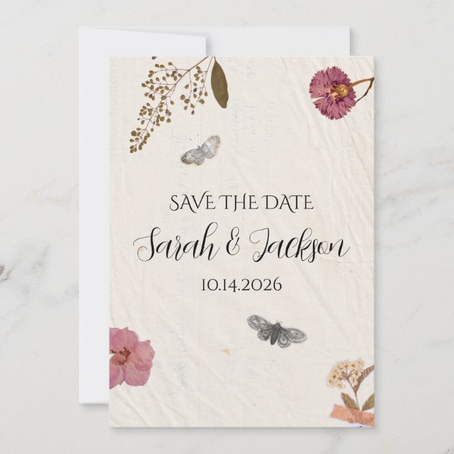 Shabby Chic Hochzeit Pressed Blume Einladung (Vorderseite)