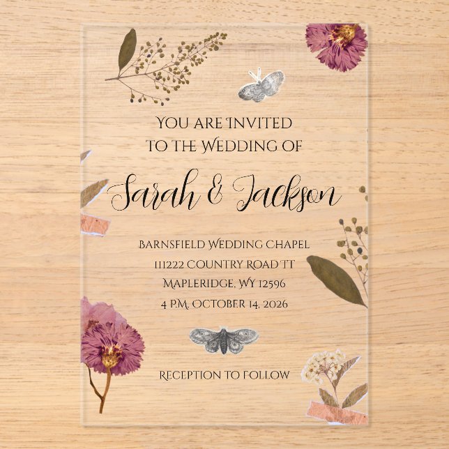 Shabby Chic Hochzeit Pressed Blume Einladung Hochz (Vorderseite)