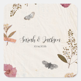 Shabby Chic Hochzeit Pressed Blume Quadratischer Aufkleber