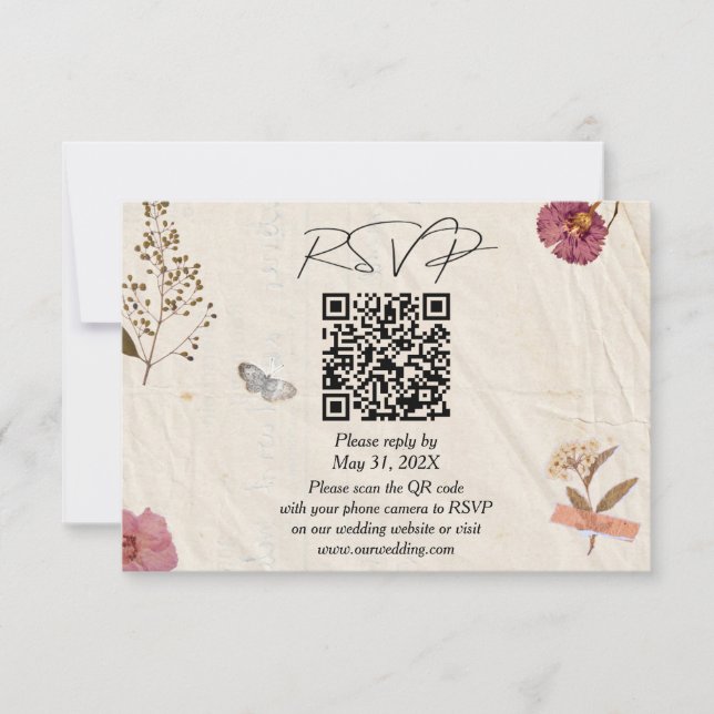 Shabby Chic Hochzeit Pressed Blume RSVP Karte (Vorderseite)