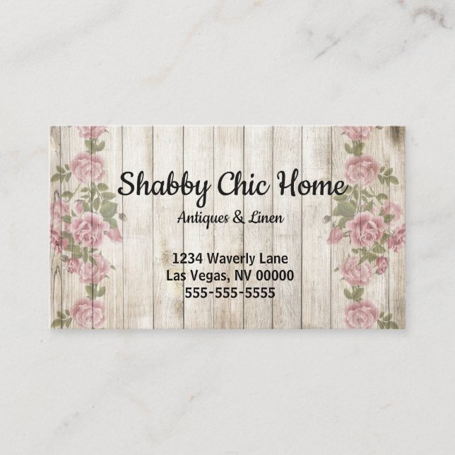 Shabby Chic-Holz-und Rosen-Geschäfts-Karte Visitenkarte (Vorderseite)