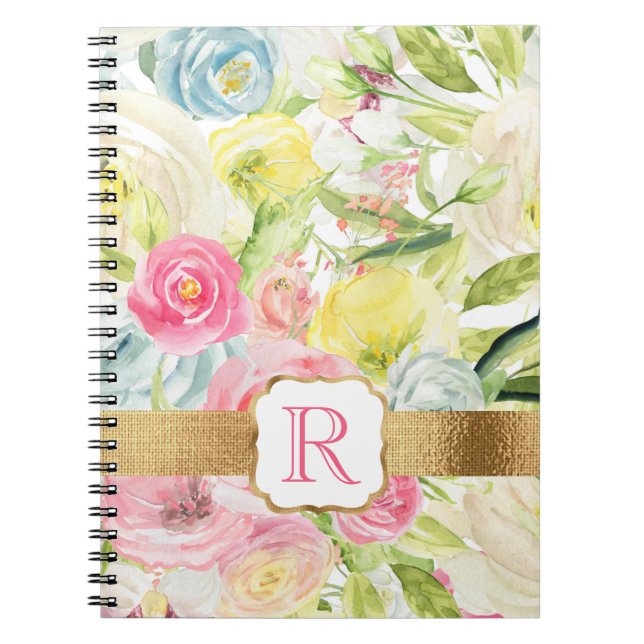 Shabby Chic Hübsch Pink Aquarellfarben Rose Monogr Notizblock (Vorderseite)