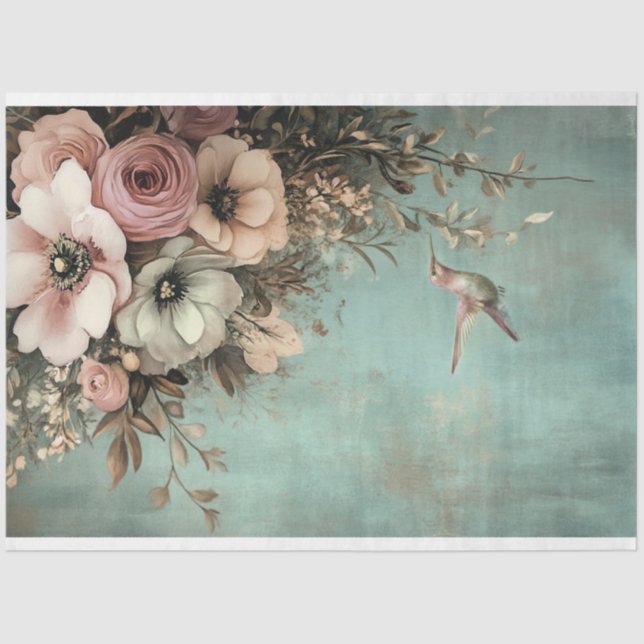 Shabby Chic Hummingbird & Floral Bouquet Seidenpapier (Vorderseite)