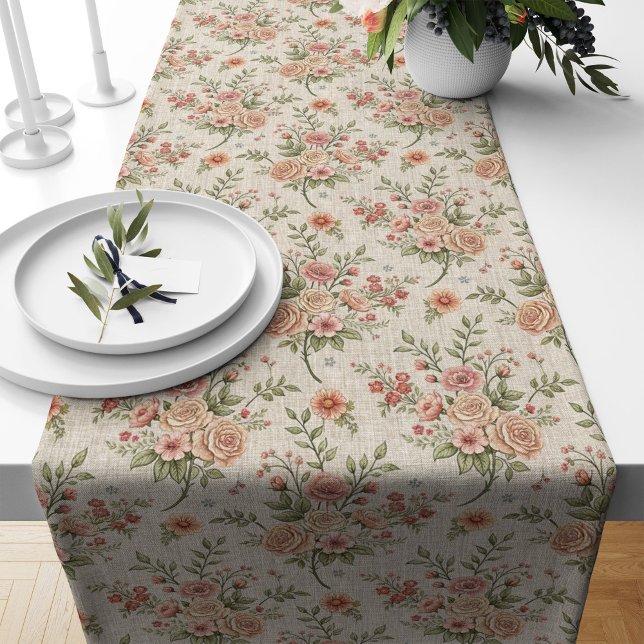 Shabby Chic im antiken Stil Nostalgisch Florals Großer Tischläufer (Antique-Style Shabby Chic Nostalgic Florals Long Table Runner)