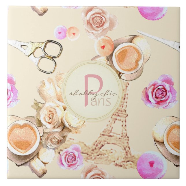 Shabby Chic im Vintagen Paris Fliese (Vorderseite)