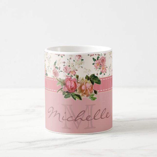 Shabby Chic Individueller Name & Monogramm Blumen Kaffeetasse (Mittel)