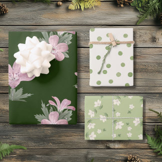 Shabby Chic Jägergrün Rosa Blumen Cottagecore  Geschenkpapier Set