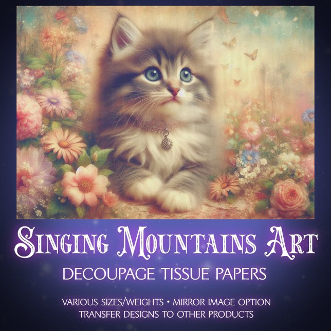 Shabby Chic Kitten Wildflower DIY Craft Decoupage Seidenpapier (Von Creator hochgeladen)