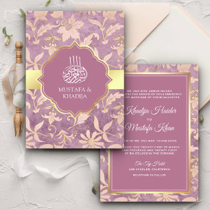 Shabby Chic Lavendel Gold Blumen Muslimische Hochz Einladung