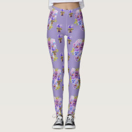 Shabby Chic Lavender Lila Pansy Floral Leggings