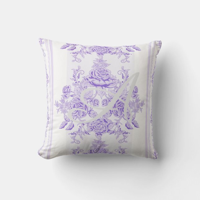 Shabby chic,lavender,toile,pattern,floral,Victoria Kissen (Vorderseite)