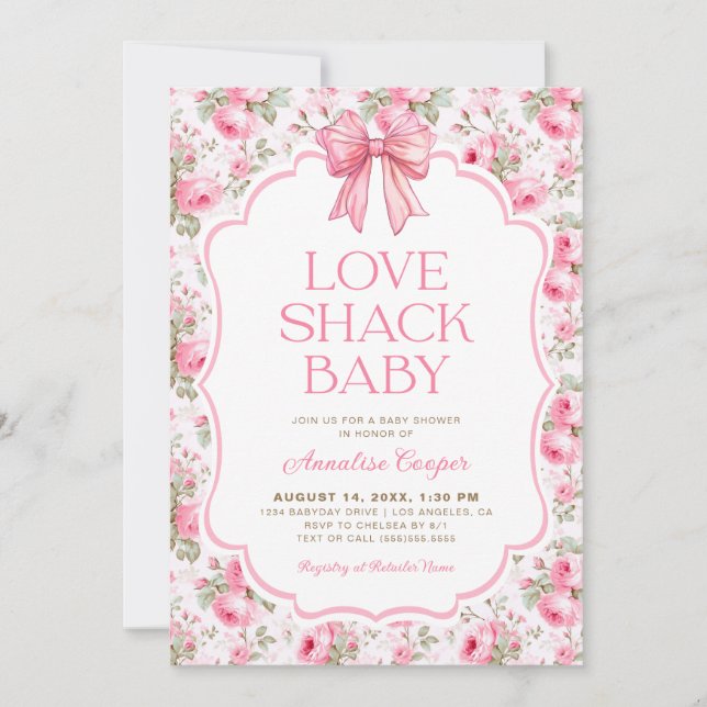 Shabby Chic Liebe Shack Babydusche Einladung (Vorderseite)