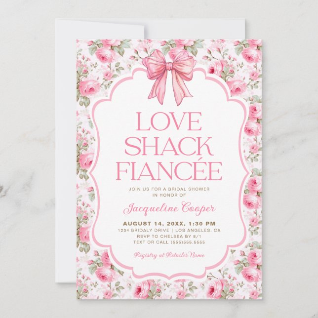 Shabby Chic Liebe Shack Fiancer Brautparty Einladung (Vorderseite)
