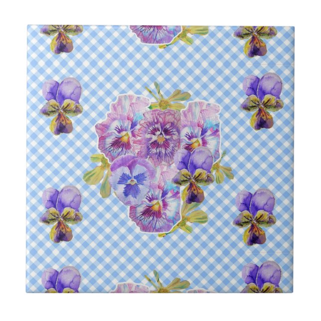 Shabby Chic Lila Pansy Art Keramik Tile Fliese (Vorderseite)
