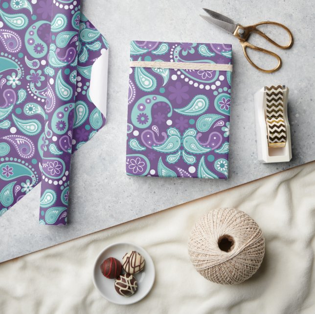 Shabby Chic Lila und hellblau Paisley Muster Geschenkpapier (Kunsthandwerk)