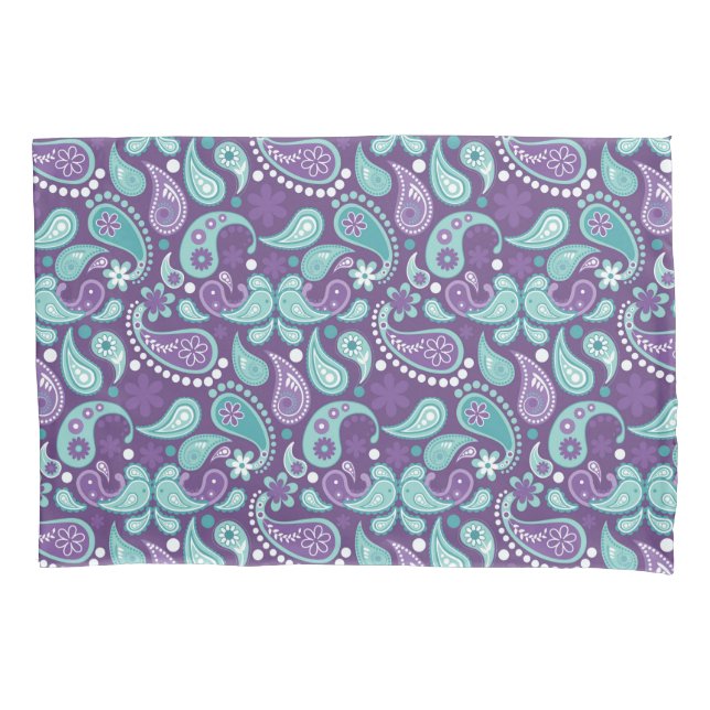 Shabby Chic Lila und hellblau Paisley Muster Kissenbezug (Vorderseite)