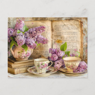 Shabby chic Lilac Bunch in an Antique Coffee Pot Postkarte