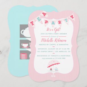 Shabby-Chic Mädchen-Baby-Shower-Teeparty-Einladung Einladung