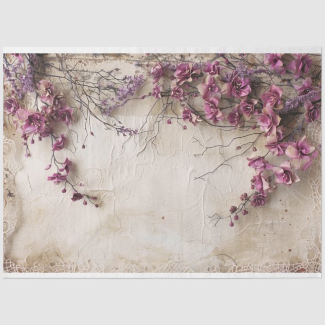 Shabby Chic Magenta Blüten, Spitzen- und Mix-Medie Seidenpapier (Vorderseite)