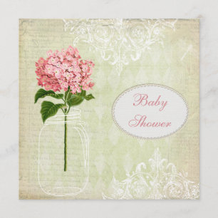 Shabby Chic Mason Jar & Hydrangea Babydusche Einladung