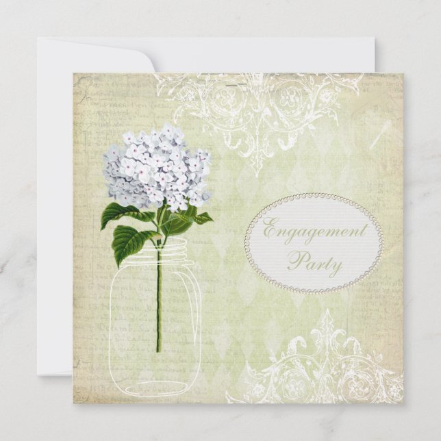 Shabby Chic-Maurerglas-u. Hydrangea-Verlobung Einladung (Vorderseite)