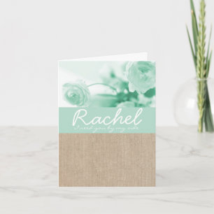 Shabby Chic Minz-Pfingstrose-Burlap-Brautjungfer-E Einladung