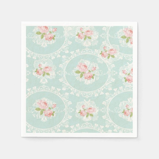 Shabby Chic Minze & Pink Cocktail Napkins Serviette (Vorderseite)