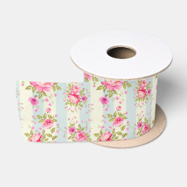 Shabby Chic, mit Blumen, Vintag, rosa, blau, Satinband