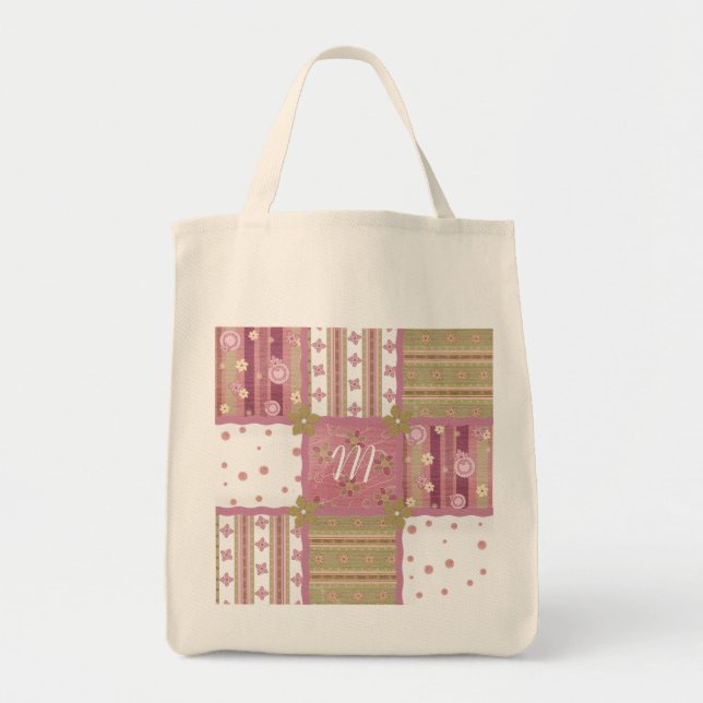 Shabby Chic Monogramm Patchwork Totbeutel Tragetasche (Vorne)