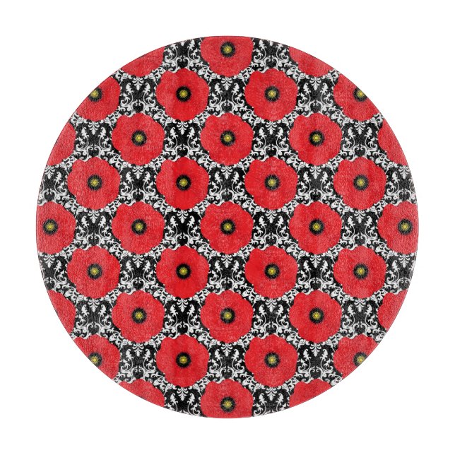 Shabby Chic-Muster in Rot, Schwarz und Weiß Schneidebrett (Vorderseite)