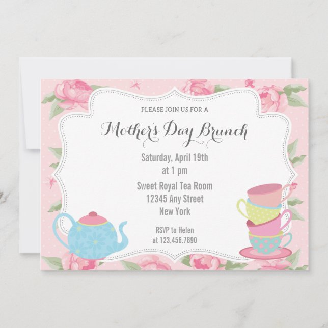 Shabby Chic Muttertag Brunch Einladung Rosa (Vorderseite)