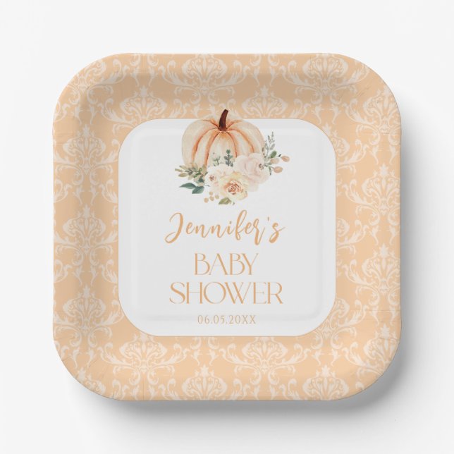 Shabby Chic Orange Little Pumpkin Baby Dusche Pappteller (Vorderseite)