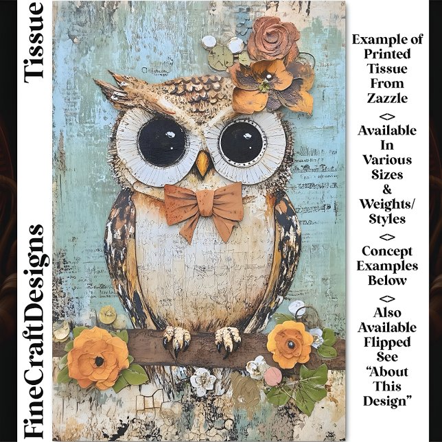 Shabby Chic Owl, Bow Krawatte, floraler DJ4R Decou Seidenpapier (Von Creator hochgeladen)