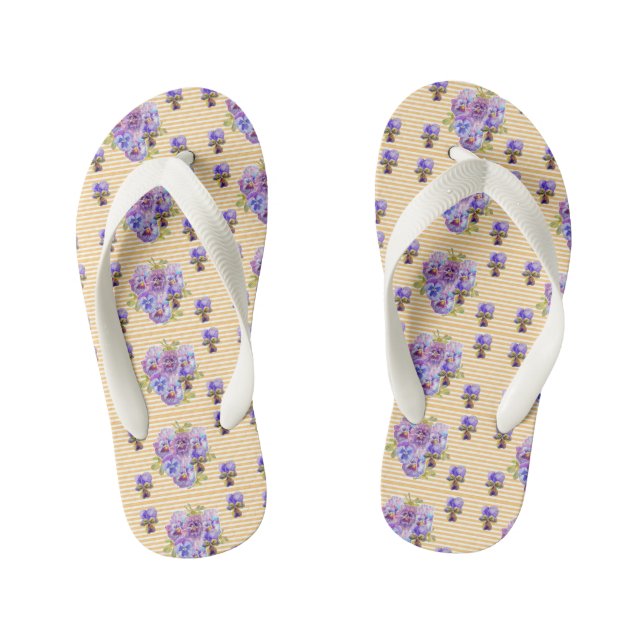 Shabby Chic Pansy Blumenstrauß Blume Beach Thongs Kinderbadesandalen (Fußbett)