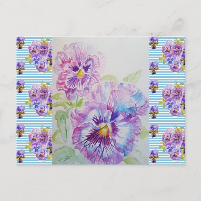 Shabby Chic Pansy Pastel Blue Strip Postkarte (Vorderseite)