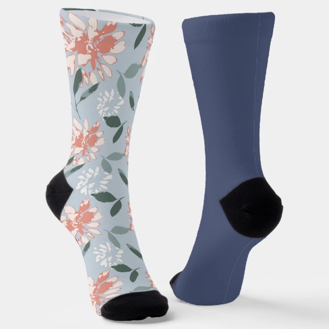 Shabby Chic Pastel Blue Floral Odd Mismatch Socken (Gewinkelt)