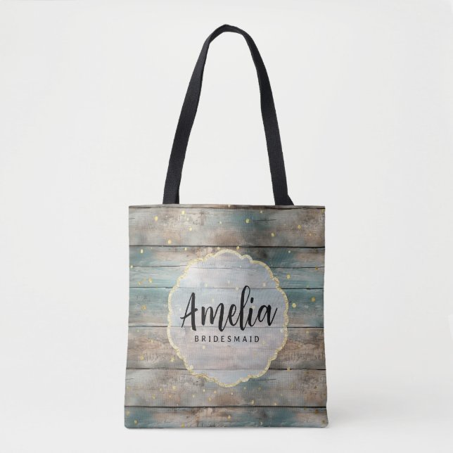 Shabby Chic Pastel Wood Bridesmaid Name Tasche (Vorderseite)