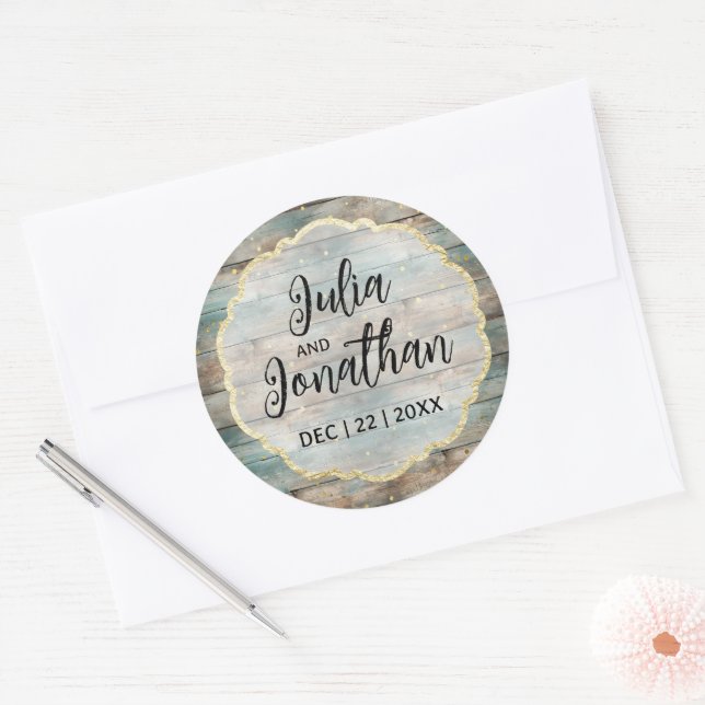 Shabby Chic Pastel Wood Wedding Runder Aufkleber (Umschlag)