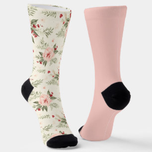Shabby Chic Pastor Peach Floral Odd Mismatch Socken