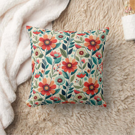 Shabby Chic Peach Blue Wildblumen Illustration Kissen