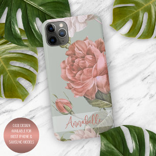 Shabby Chic Peach Blush Pink Roses Blumenmuster iPhone 11Pro Max Hülle