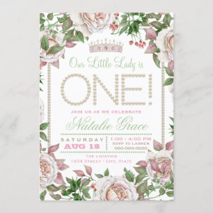 Shabby Chic Pearl Little Lady 1. Geburtstag Einladung