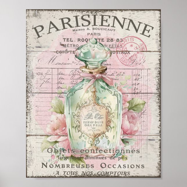 Shabby Chic Perfume Flasche Französisches Script P Poster (Vorne)