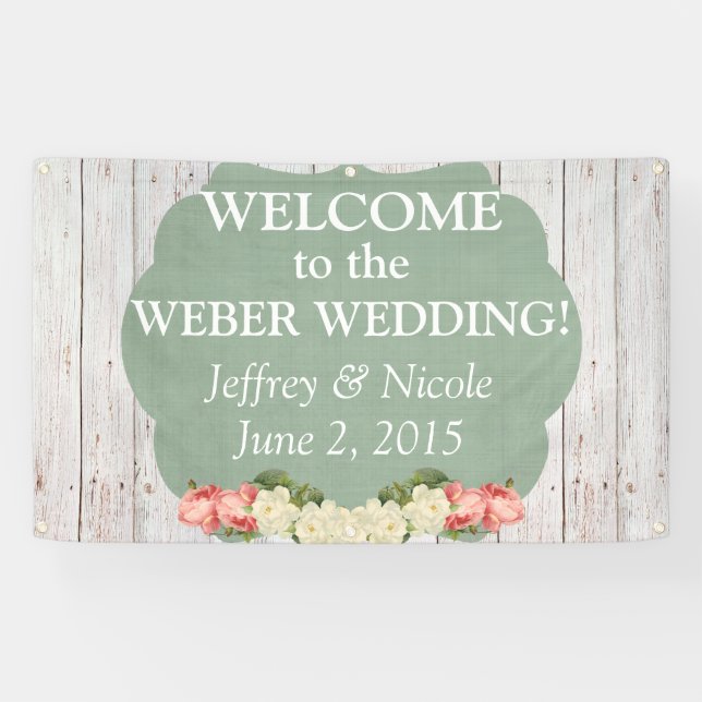 Shabby Chic Personalisierte Hochzeitsbanner Banner (Horizontal)