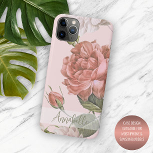 Shabby Chic Pfirsich-Rosa Rosen Blumenmuster iPhone 16 Pro Max Hülle