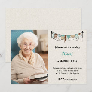 Shabby Chic Photo 90th Birthday Party Invitation