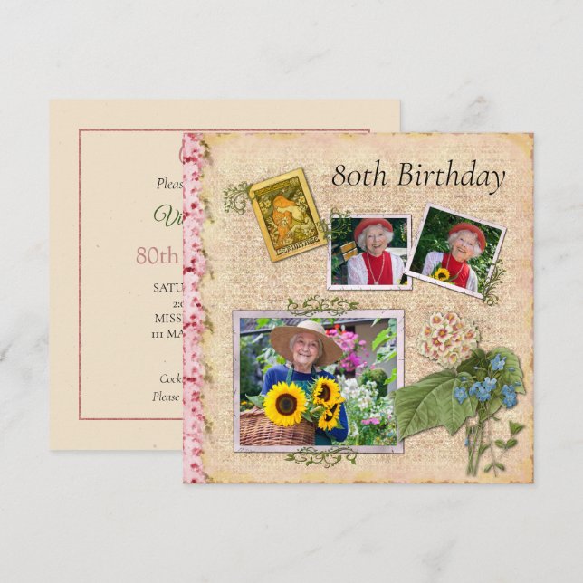 Shabby Chic Photo Anniversaire Fête Invitation (Devant / Derrière)