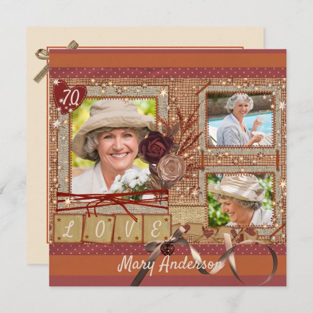 Shabby Chic Photo Anniversaire Fête Invitation (Devant / Derrière)