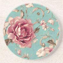 Shabby Chic Pink and White Florals on Teal