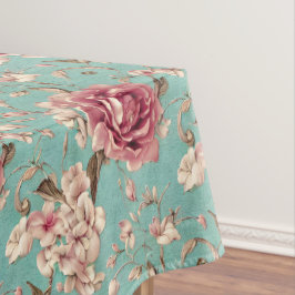 Shabby Chic Pink and White Florals on Teal Tischdecke